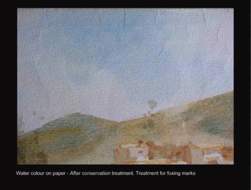 Water colour on paper - After conservation treatment. Treatment for foxing marks